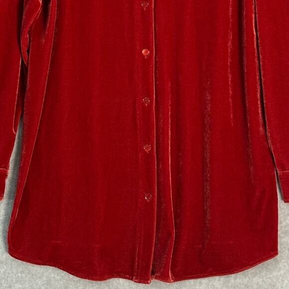 Soft Surroundings Sz L Red‎ Velvet Boyfriend Button Front Tunic Blouse Collared - Picture 9 of 12